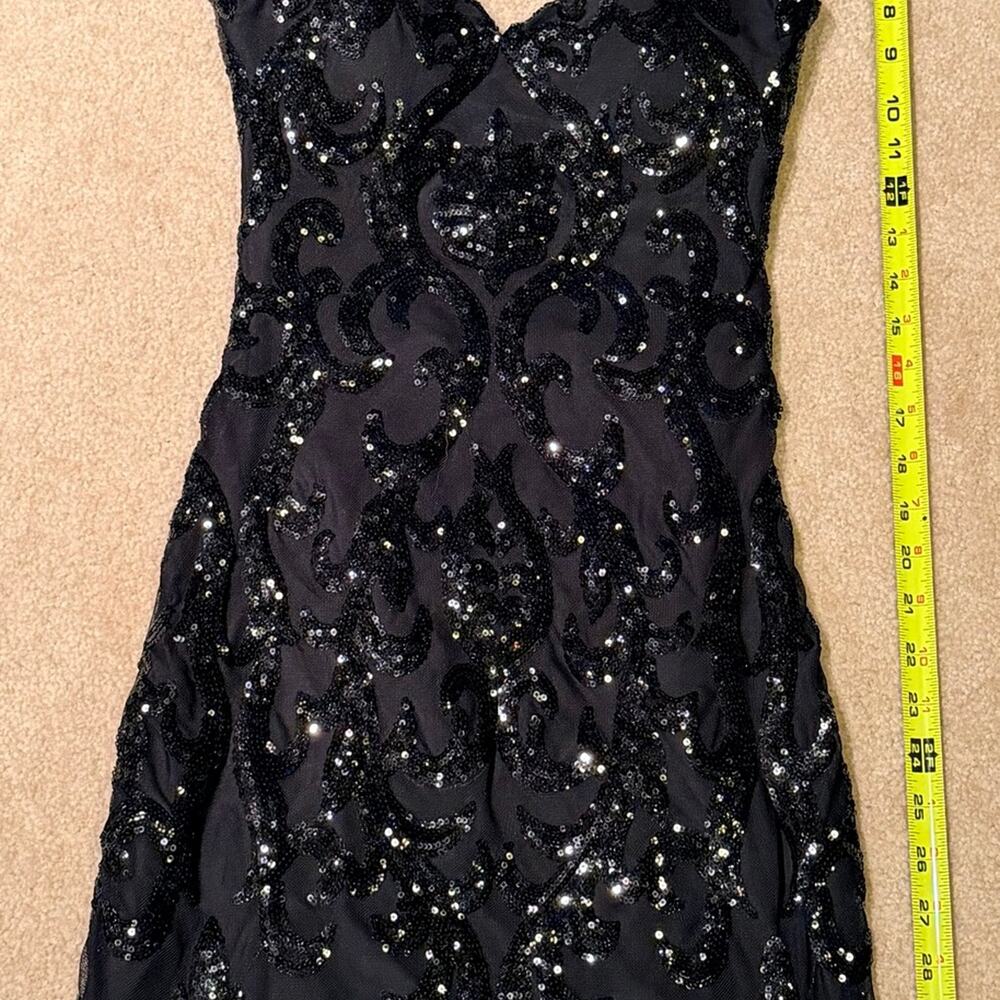 Windsor Black Sequin Scroll Bodycon Mini Dress - Size S - Cross Back Prom Party